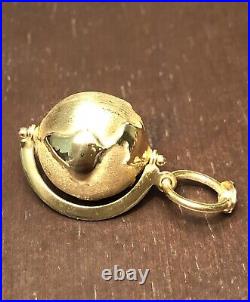 18K Solid Gold Spinning Earth World Globe Necklace Pendant