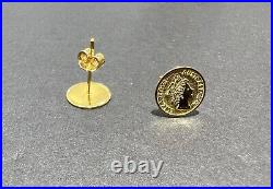 18K Solid Yellow Gold Coin Stud Earrings