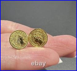 18K Solid Yellow Gold Coin Stud Earrings