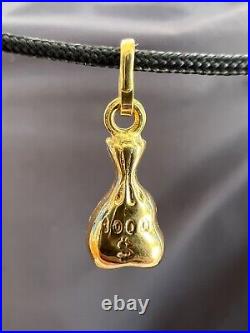 18K Solid Yellow Gold Funny Pendant Charm MONEY BAG Made In Italy