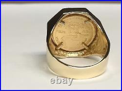 18K Solid Yellow Gold Mens Ring with 22K FINE GOLD 1/10 OZ US LIBERTY COIN