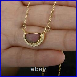 18K Solid Yellow Gold Natural Half Sun Rise Diamond Cocktail Pendant Necklace