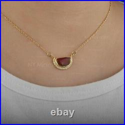 18K Solid Yellow Gold Natural Half Sun Rise Diamond Cocktail Pendant Necklace