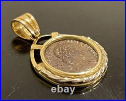 18K Solid Yellow Gold Pendant Antique Roman Coin Constantinus 337 AD