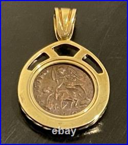 18K Solid Yellow Gold Pendant Antique Roman Coin Constantinus 337 AD