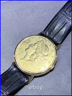 18K Yellow Gold LeJour $20 Coin Hidden Watch! PRISTINE CONDITION VINTAGE MINT