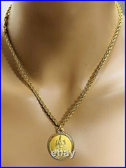 18 22K Solid 916 Real Gold Women's Dubai Coin Necklace 18 Long 10.3g 3.8mm
