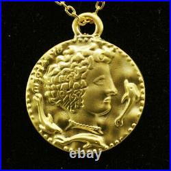 18 Kt Real Solid Yellow Gold Roman Caesar Coin Medallion Chain Necklace Pendant