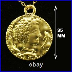 18 Kt Real Solid Yellow Gold Roman Caesar Coin Medallion Chain Necklace Pendant