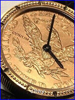 18k Solid Gold CORUM Ladies Quartz Watch $5 DOLLAR 24k Coin. 900 Pure Gold