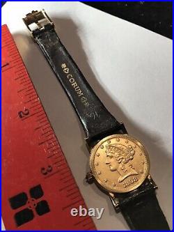 18k Solid Gold CORUM Ladies Quartz Watch $5 DOLLAR 24k Coin. 900 Pure Gold