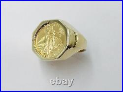 18k Solid Yellow Gold Mens Ring 20 MM with 22K 1/10 OZ US LIBERTY COIN
