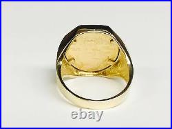18k Solid Yellow Gold Mens Ring 20 MM with 22K 1/10 OZ US LIBERTY COIN