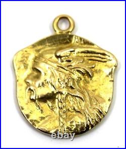 18k Solid Yellow Gold Minassian Indian Head Medallion Pendant Cr. 1985