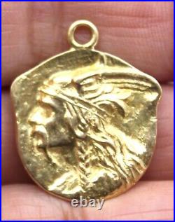 18k Solid Yellow Gold Minassian Indian Head Medallion Pendant Cr. 1985