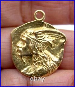 18k Solid Yellow Gold Minassian Indian Head Medallion Pendant Cr. 1985