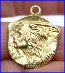 18k Solid Yellow Gold Minassian Indian Head Medallion Pendant Cr. 1985