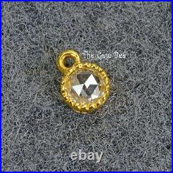 18k Solid Yellow Gold Rose Cut Diamond Coin Milgrain Bezel Charm Pendant FOCAL