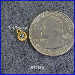 18k Solid Yellow Gold Rose Cut Diamond Coin Milgrain Bezel Charm Pendant FOCAL