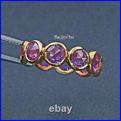 18k Solid Yellow Gold Rose cut Round Coin Pink Sapphire Eternity Ring Size 6