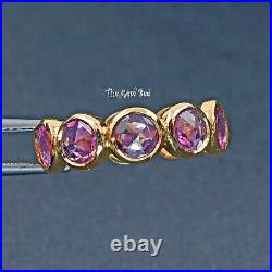 18k Solid Yellow Gold Rose cut Round Coin Pink Sapphire Eternity Ring Size 6