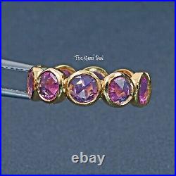 18k Solid Yellow Gold Rose cut Round Coin Pink Sapphire Eternity Ring Size 6