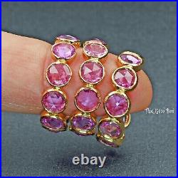 18k Solid Yellow Gold Rose cut Round Coin Pink Sapphire Eternity Ring Size 6