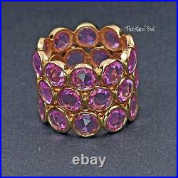 18k Solid Yellow Gold Rose cut Round Coin Pink Sapphire Eternity Ring Size 6