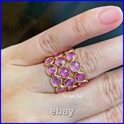 18k Solid Yellow Gold Rose cut Round Coin Pink Sapphire Eternity Ring Size 6