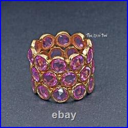 18k Solid Yellow Gold Rose cut Round Coin Pink Sapphire Eternity Ring Size 6