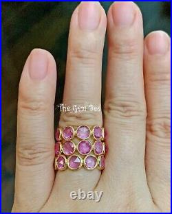 18k Solid Yellow Gold Rose cut Round Coin Pink Sapphire Eternity Ring Size 6