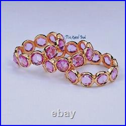 18k Solid Yellow Gold Rose cut Round Coin Pink Sapphire Eternity Ring Size 6