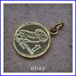 18k solid gold Greece owl & Phonix coin pendant 6gram 19mm