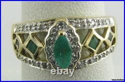 18k yellow solid gold emerald diamond wedding ring