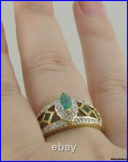 18k yellow solid gold emerald diamond wedding ring