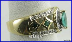 18k yellow solid gold emerald diamond wedding ring