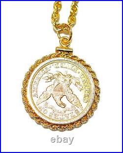 1901 Coronet Head Gold 5 Eagle Coin Necklace 14K Solid Gold Liberty Necklace