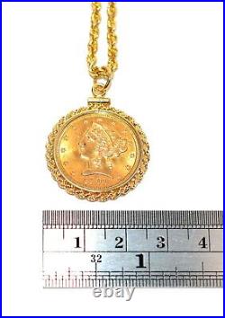 1901 Coronet Head Gold 5 Eagle Coin Necklace 14K Solid Gold Liberty Necklace