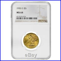 1903 S $5 Liberty Head Half Eagle Gold Coin NGC MS 64