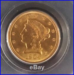 1904 $2.5 Gold Liberty Head Coin PCGS MS66