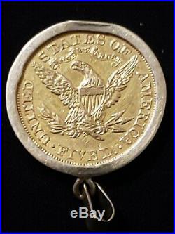 1904 U. S. Five Dollar Gold Coin In 14K Solid Yellow Gold Necklace Bezel Pendant