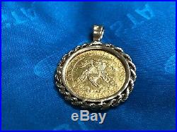 1905 Liberty $5 Gold Coin Pendant with Solid 14k Gold Rope Bezel & Bail