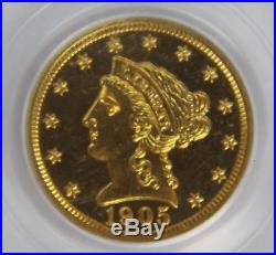 1905 PCGS PR63+ CAM Liberty Head Gold Quarter Eagle Proof Cameo PF $2.50 US Coin