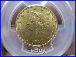 1907 10 Dollar Liberty Gold Coin In Pcgs Ms61 Uncirculated Condition