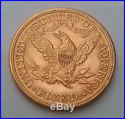 1907 $5 USA Liberty Eagle Coin Five Dollars Good EF