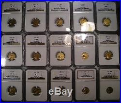 1908-1929 Indian Head $2.5 Gold 1/4 Eagles Complete Set 15 Coins All Ngc Ms 61