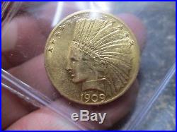 1909 10 Dollar Indian Gold Coin In About Uncirculated Condition