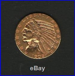 1909 $5 INDIAN HEAD HALF EAGLE US solid GOLD COIN SCARCE KEY DATE with Cert