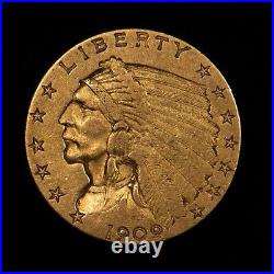 1909 G$2.50 Indian Head Gold Quarter Eagle Solid Circulated Example G3010