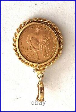 1909 Gold 20 Francs Coin In Solid 14k Yellow Gold Rope Bezel/pendant